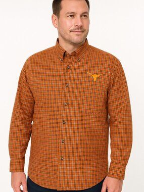 Vintage Spike Sports Orange Plaid Long Sleeve Texas Longhorns Shirt Mens XL